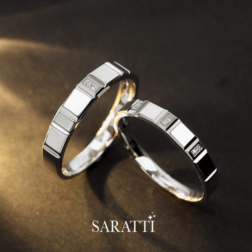 Couples His & Hers Rings Set in 18K White Gold with Natural Diamonds | Saratti