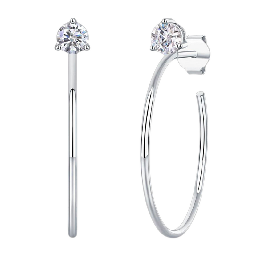 Crystal Arc: 0.5 Carat Moissanite Silver Hoop Earrings