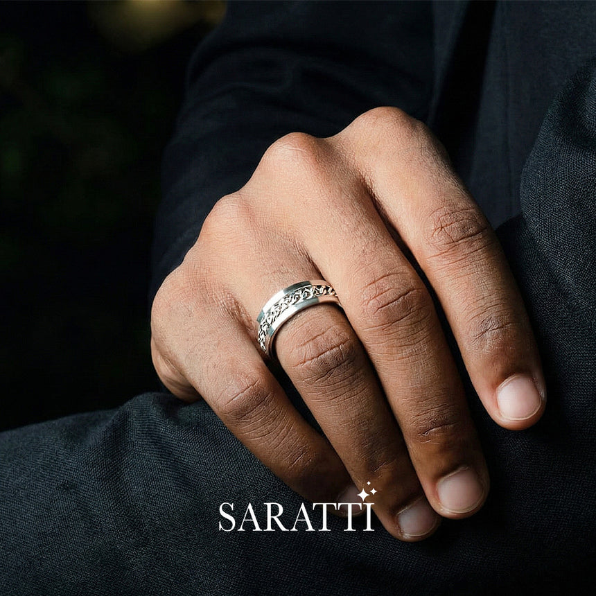 Curb chain men’s wedding band platinum apex chain band | SARATTI