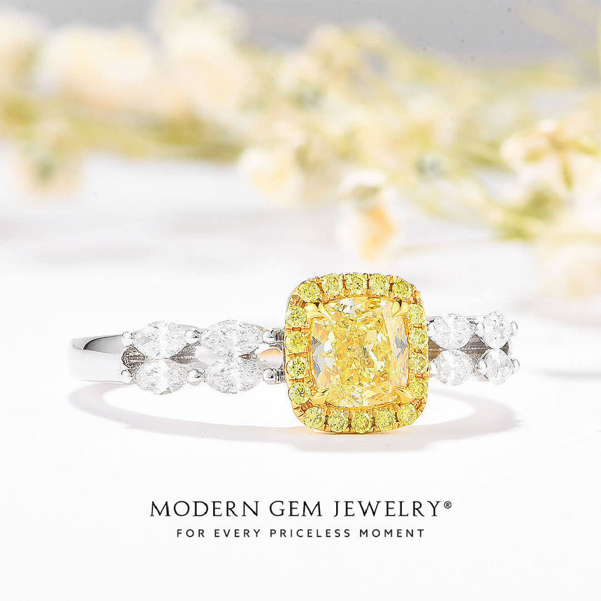 Cushion Fancy Diamond Dainty Ring