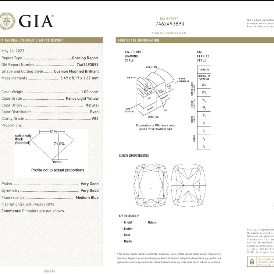 Cushion Cut Fancy Light Yellow Diamond Gem | Saratti