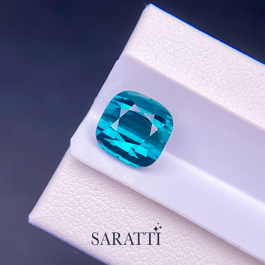 Cushion Cut Blue Tourmaline Gemstone | SARATTI