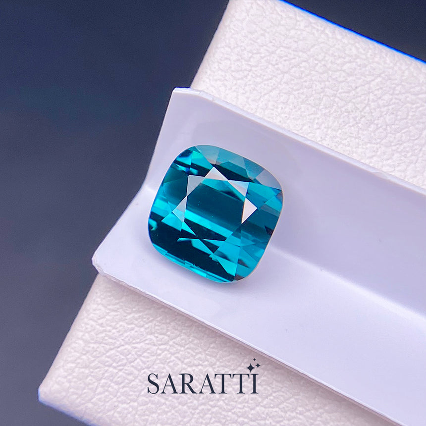 Cushion Cut Blue Tourmaline Gemstone | SARATTI