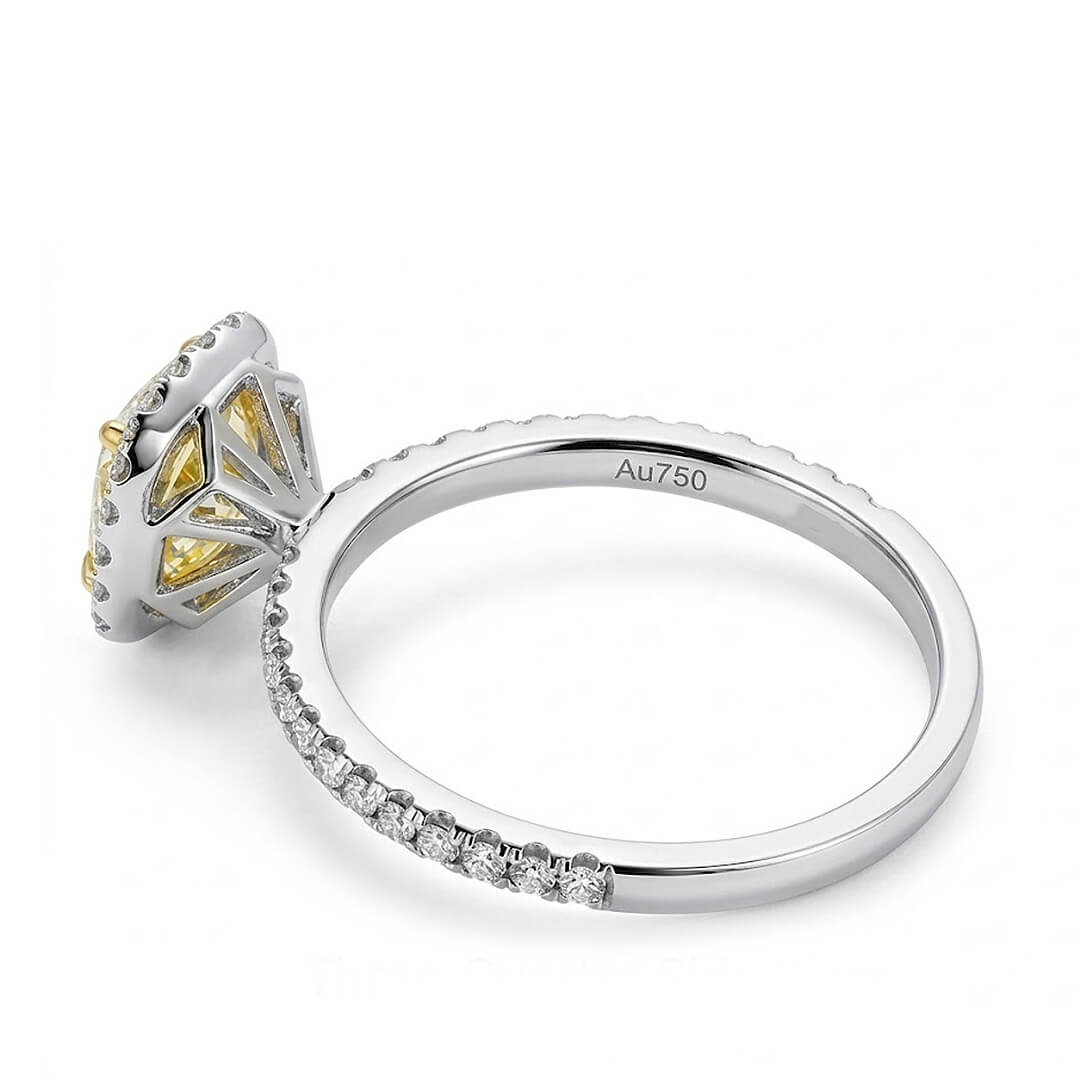 Cushion Cut Fancy Yellow Diamond 18K White Gold Ring - SARATTI