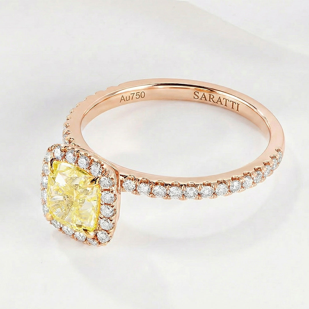 Cushion Cut Fancy Yellow Diamond Ring - SARATTI