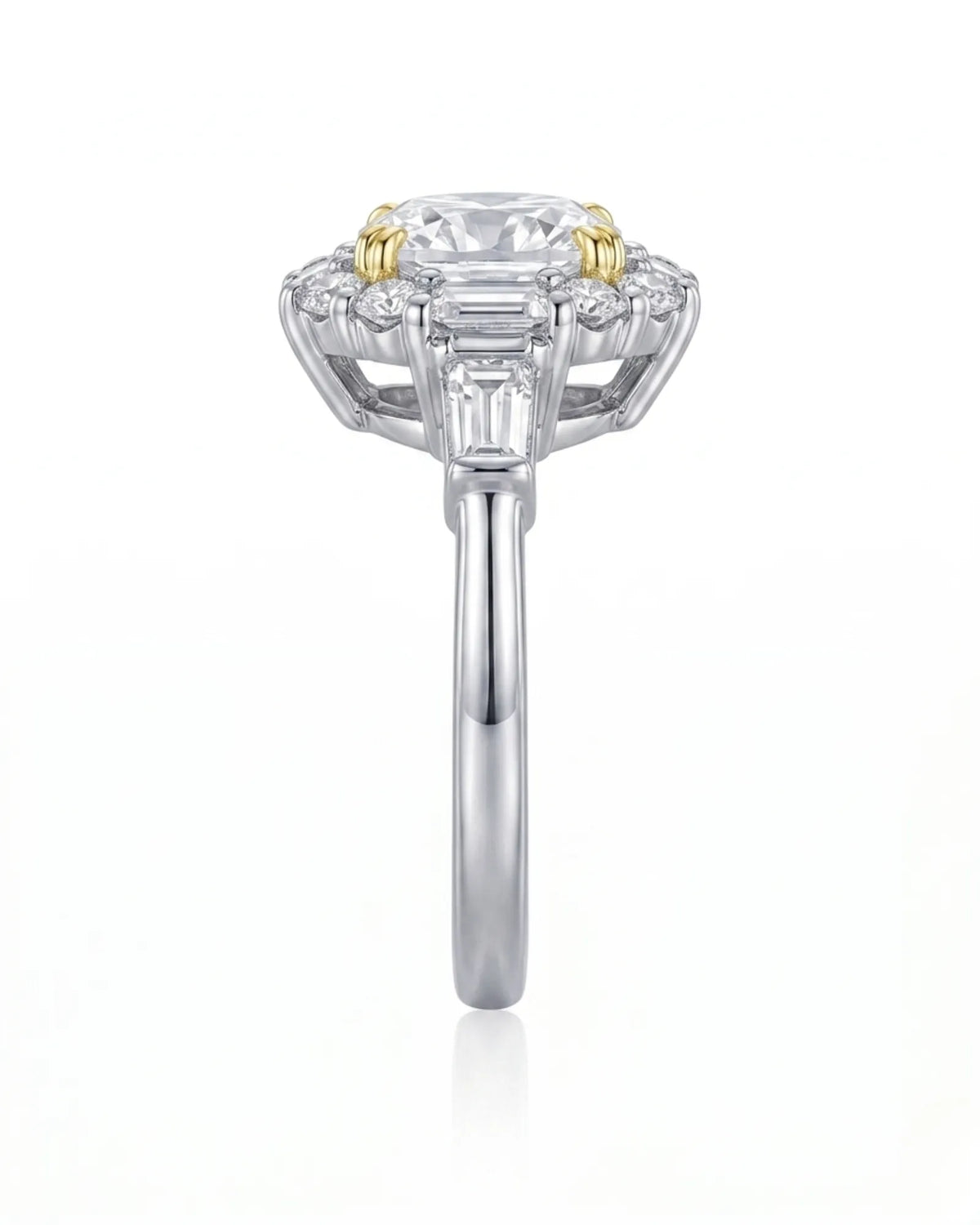 Cushion halo moissanite engagement ring for a bold refined proposal in two tone | SARATTI