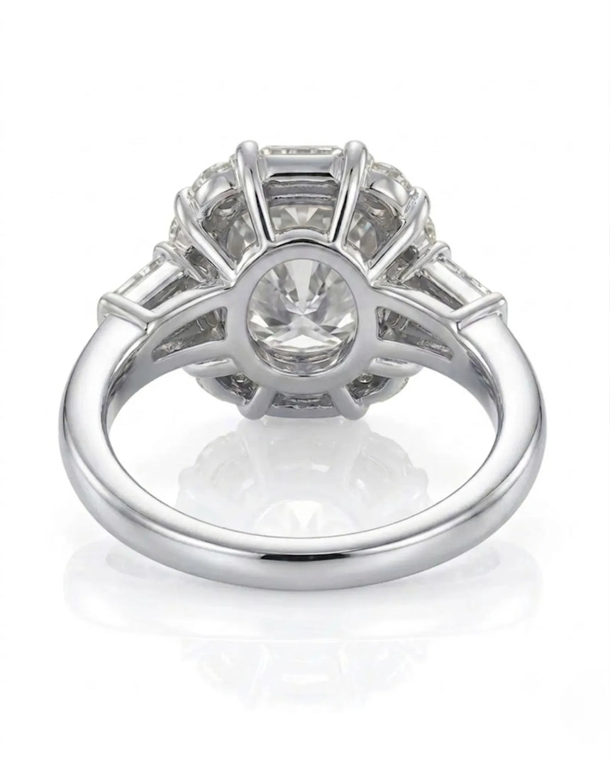 Cushion halo moissanite engagement ring for a bold refined proposal in white gold | SARATTI