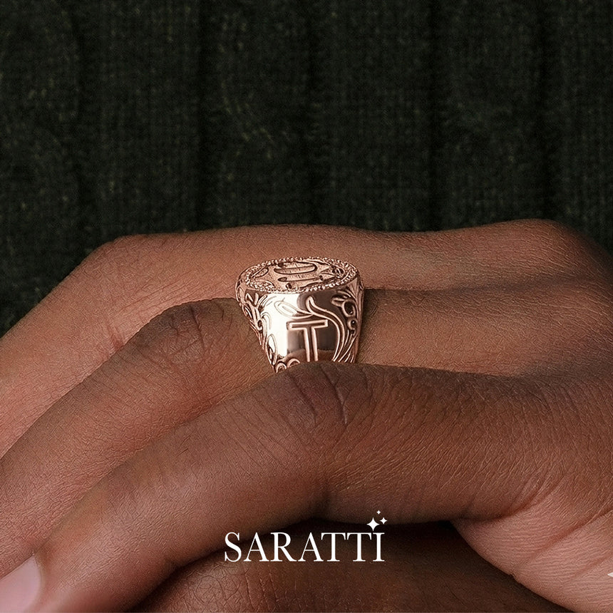 Custom_monogram_diamond_signet_ring_in_18k_rose_gold_heritage_design_SARATTI