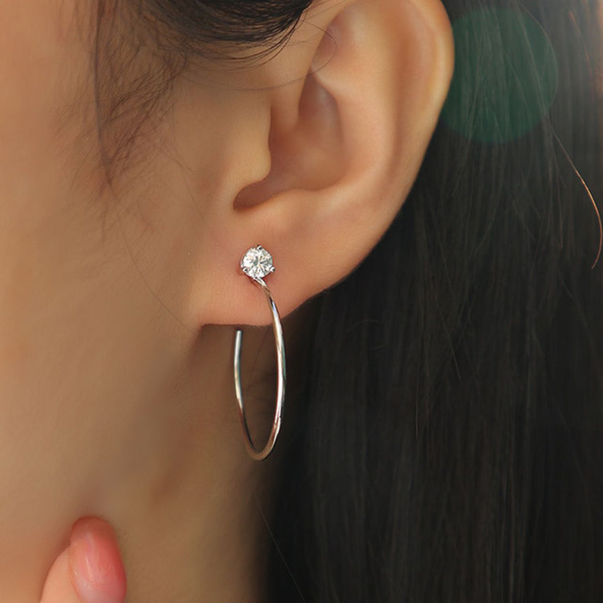 Crystal Arc: 0.5 Carat Moissanite Silver Hoop Earrings
