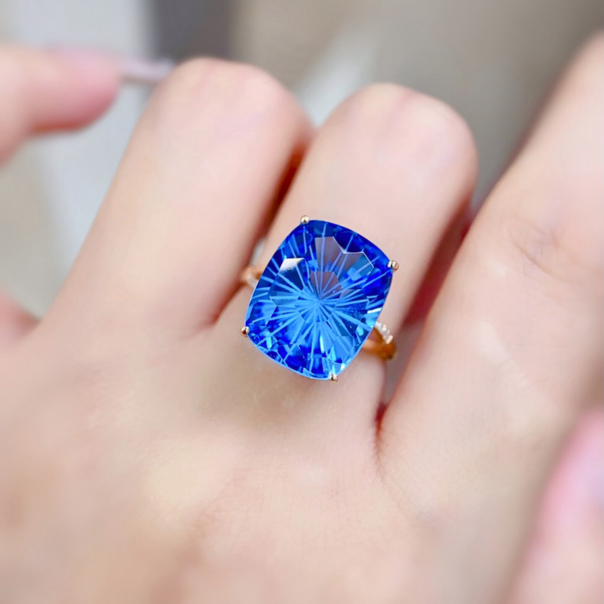 Roman Inspired Split Shank Blue Topaz Ring