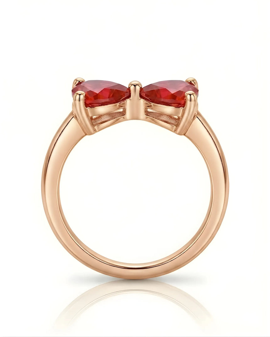Deep red heart shaped ruby ring crafted with polished 18K Rose Gold | SARATTI