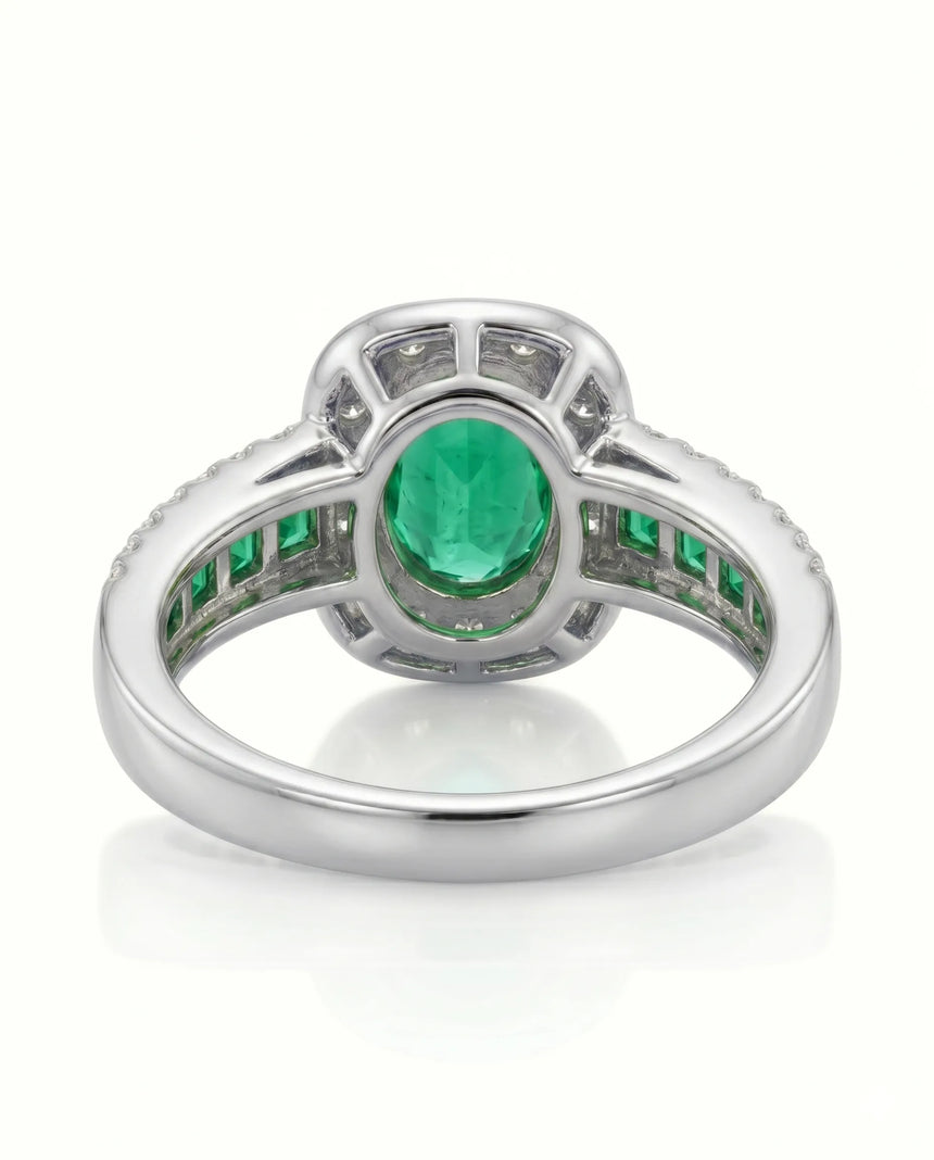 Demantoid garnet and emerald promise ring in platinum | SARATTI