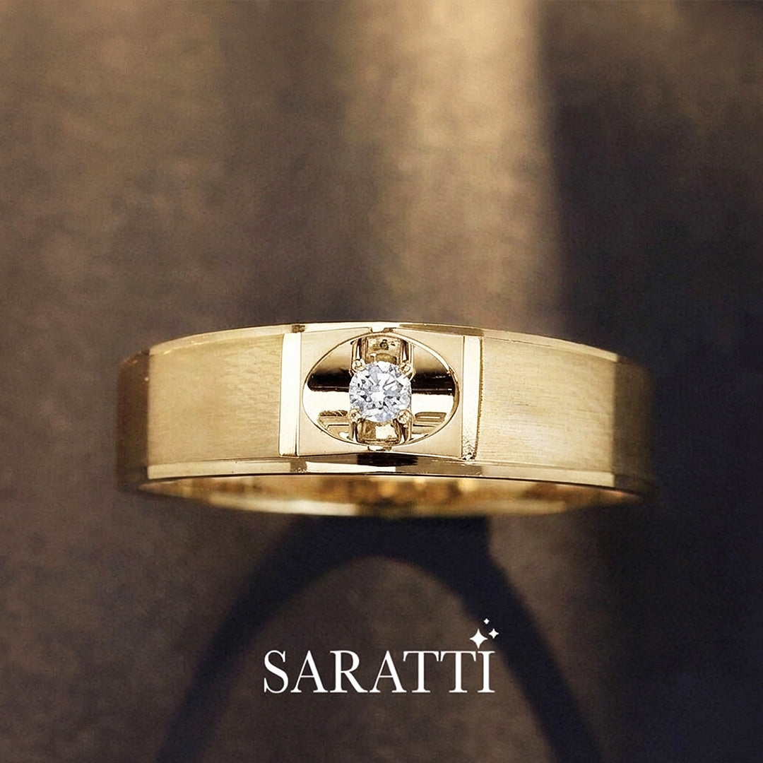 Mandorla diamond solitaire ring minimalist statement in 18K yellow gold | SARATTI
