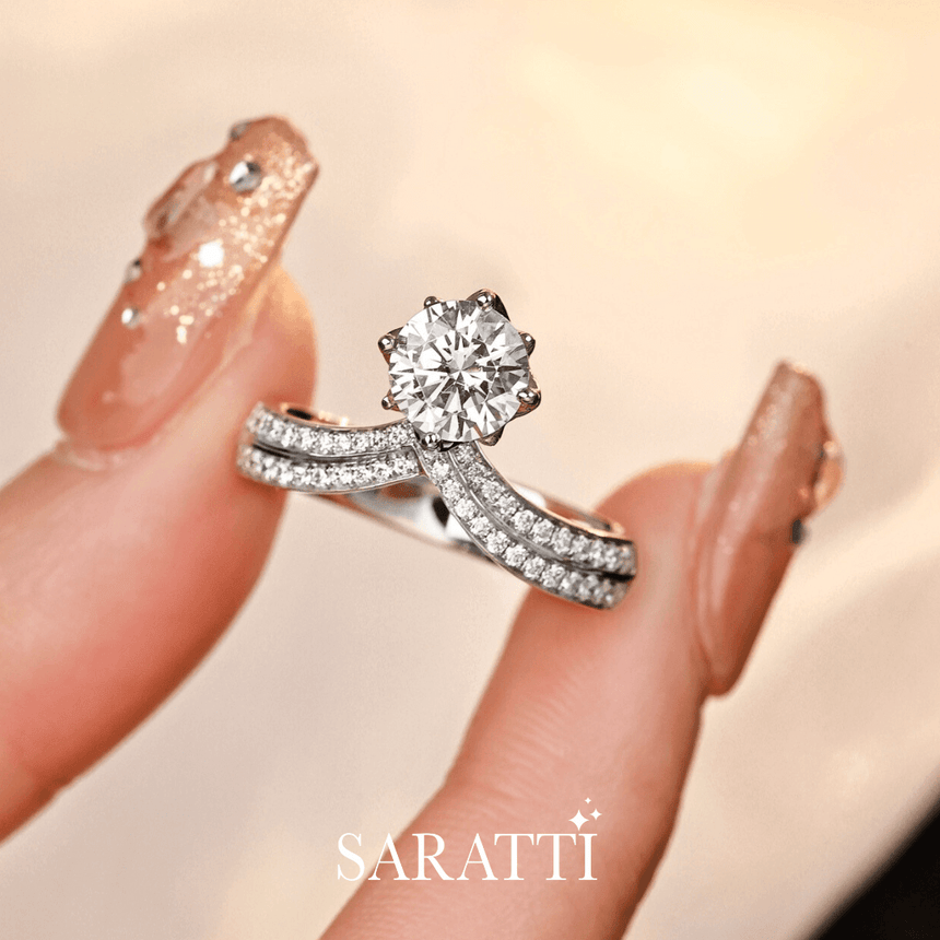 18K Gold luxury diamond solitaire pave engagment ring | Dessina