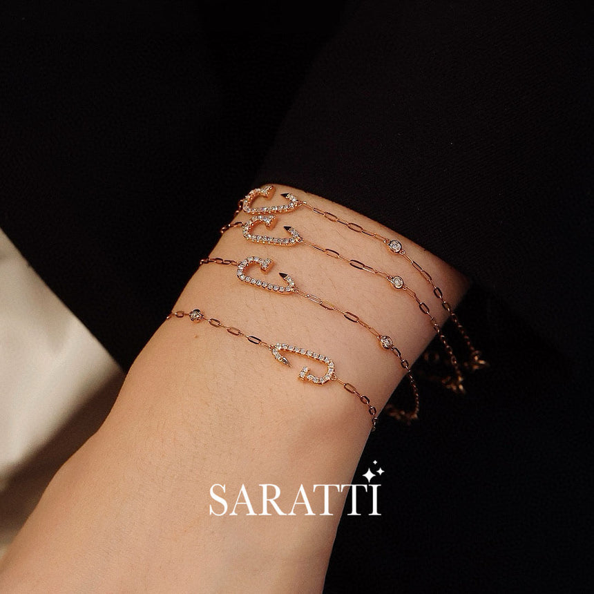 Model Wears Four Clou Courbé Diamond Bracelet for Women | Saratti