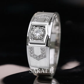 Solitaire Diamond Perspective of the Art Deco Escalade Diamond Ring for Men | Saratti 