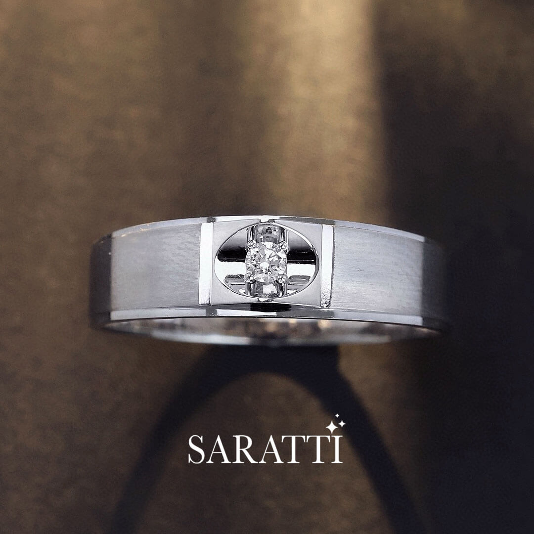 Solitaire Diamond Perspective of the Mandorla Diamond Solitaire Ring for Men Dome Ring for Men | Saratti