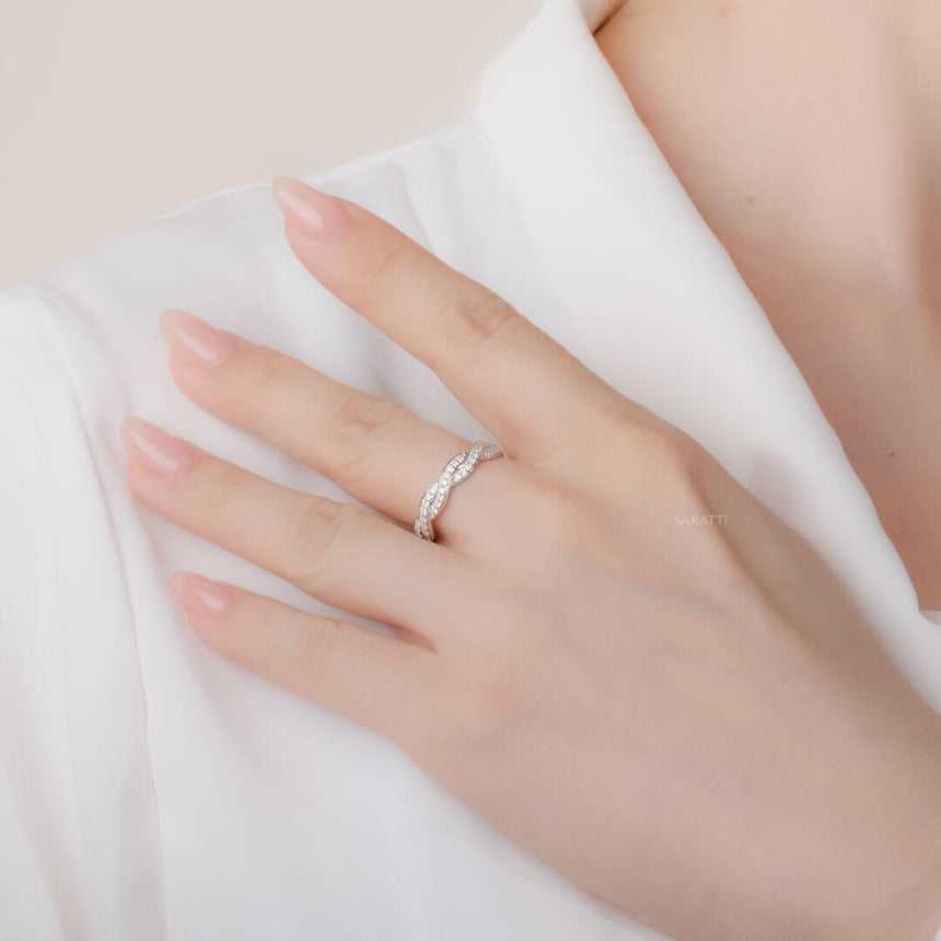 Vintage Diamond Eternity Band in White Gold on Model's Finger | Saratti