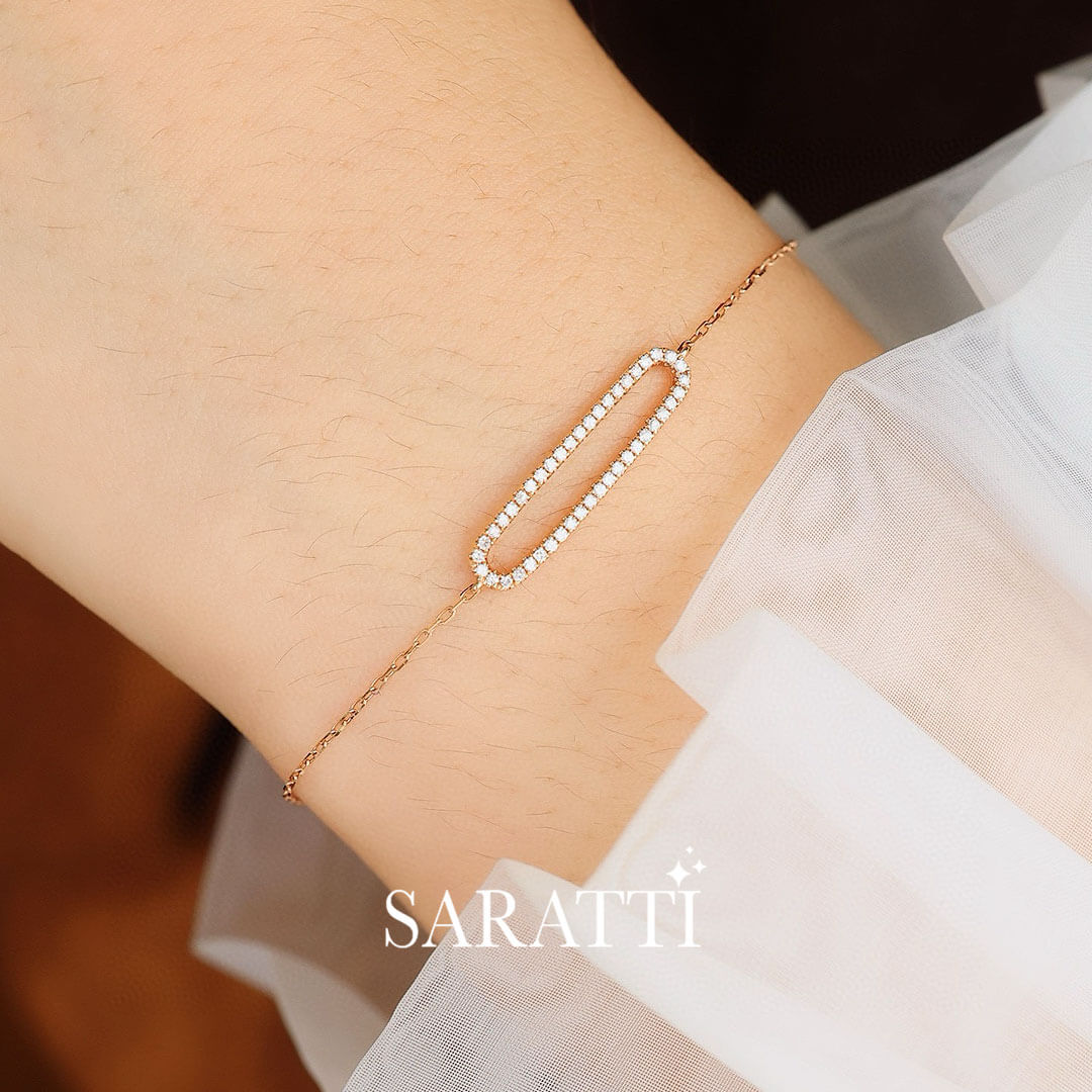Model wears the Saren Classic Diamond Bracelet for Women | Saratti 