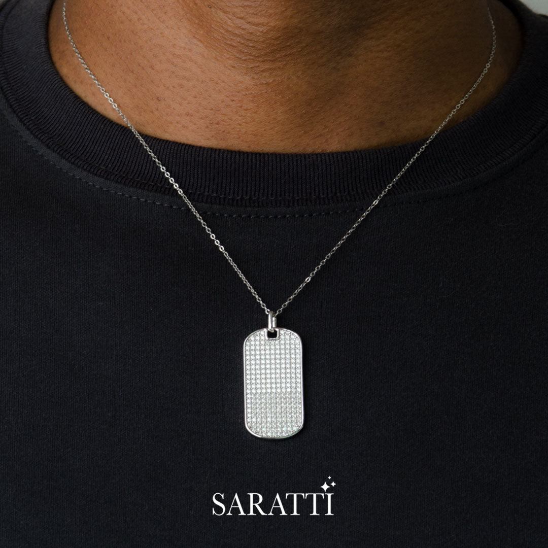Saratti Diamond Pendant on Men | Diamond Necklaces 42 cm | 18K White Gold | Saratti