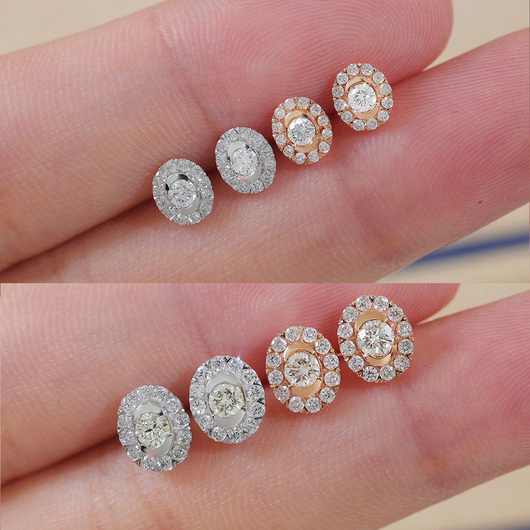 Oval Diamond Earring Array in Model's Hands | Saratti | Custom High and Fine Jewelry 