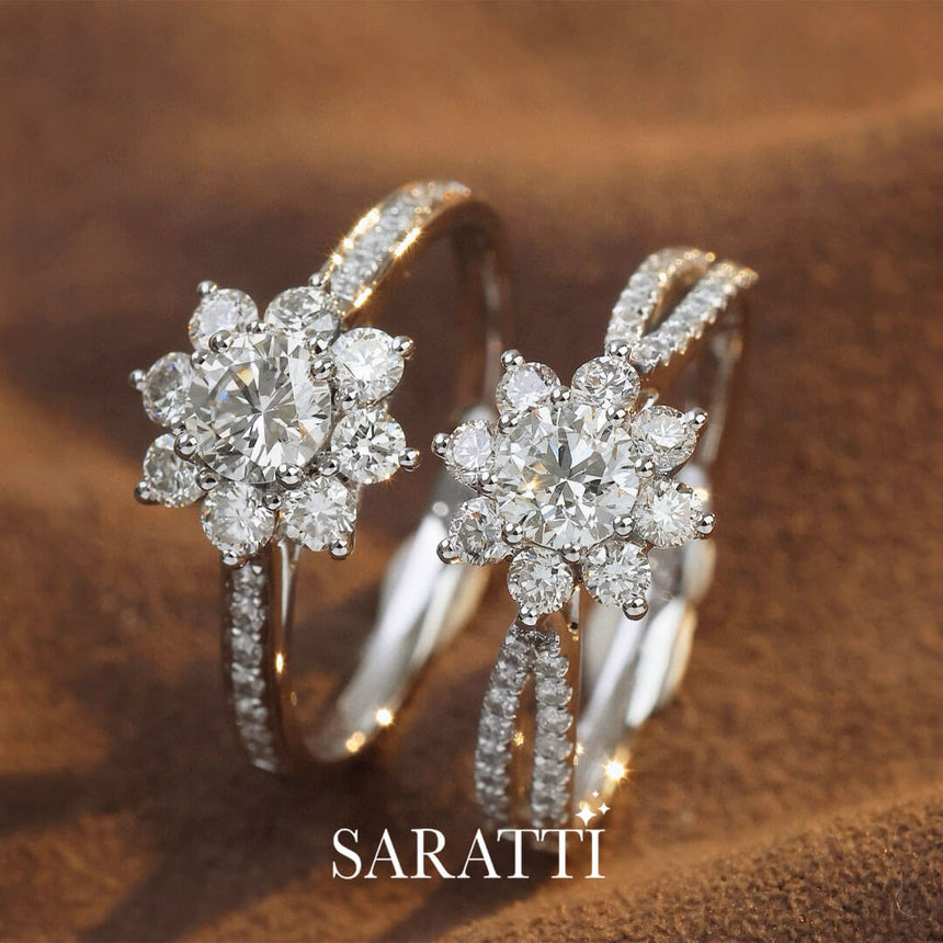 18K White Gold Split Shank Fortune Compass II Natural Diamond Engagement Ring | Saratti Diamond