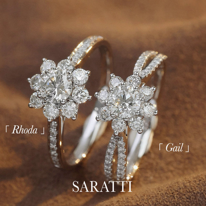 Halo Perspective of the White Gold Split Shank Fortune Compass II Natural Diamond Engagement Ring | Saratti Diamonds