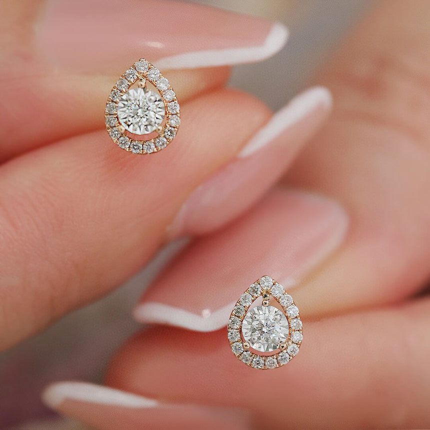 Dainty Tiny Diamond Stud Earring Pair Close Up | Saratti | Custom High and Fine Jewelry