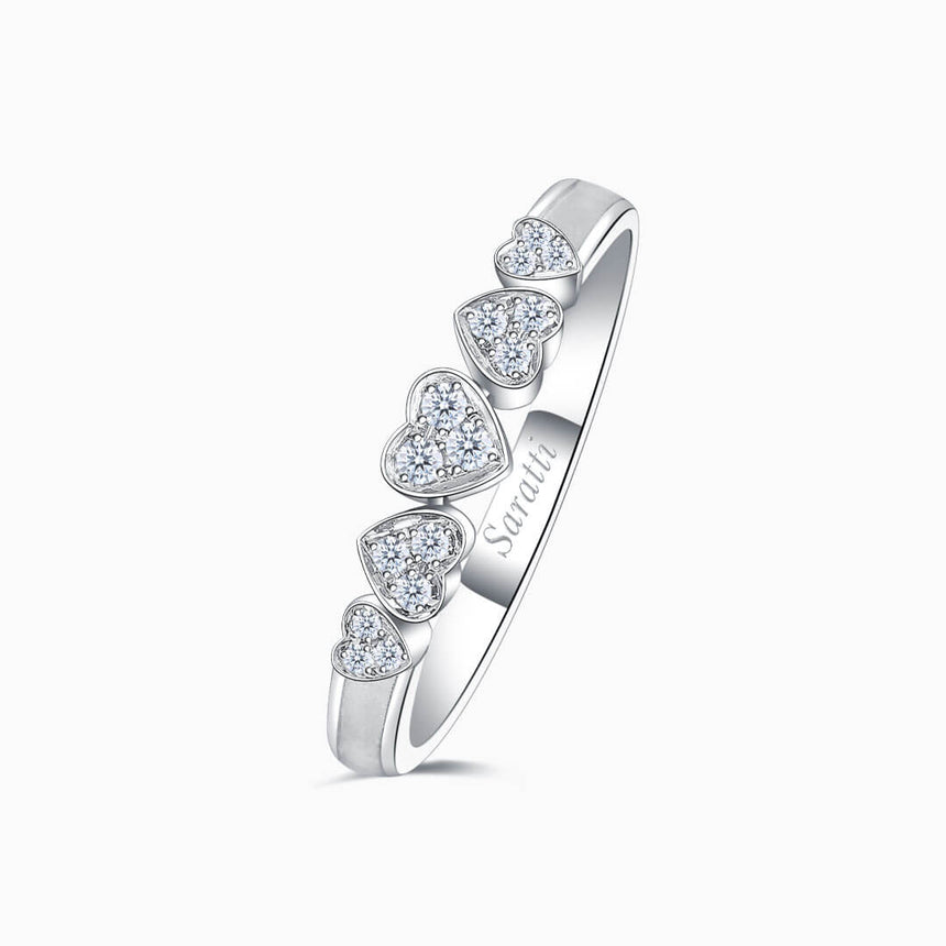 18 K White Gold Five Heart Diamond Eternity Wedding Band | Saratti