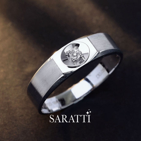 White Gold Prong Set Art Deco Diamond Dome Ring for Men | Saratti