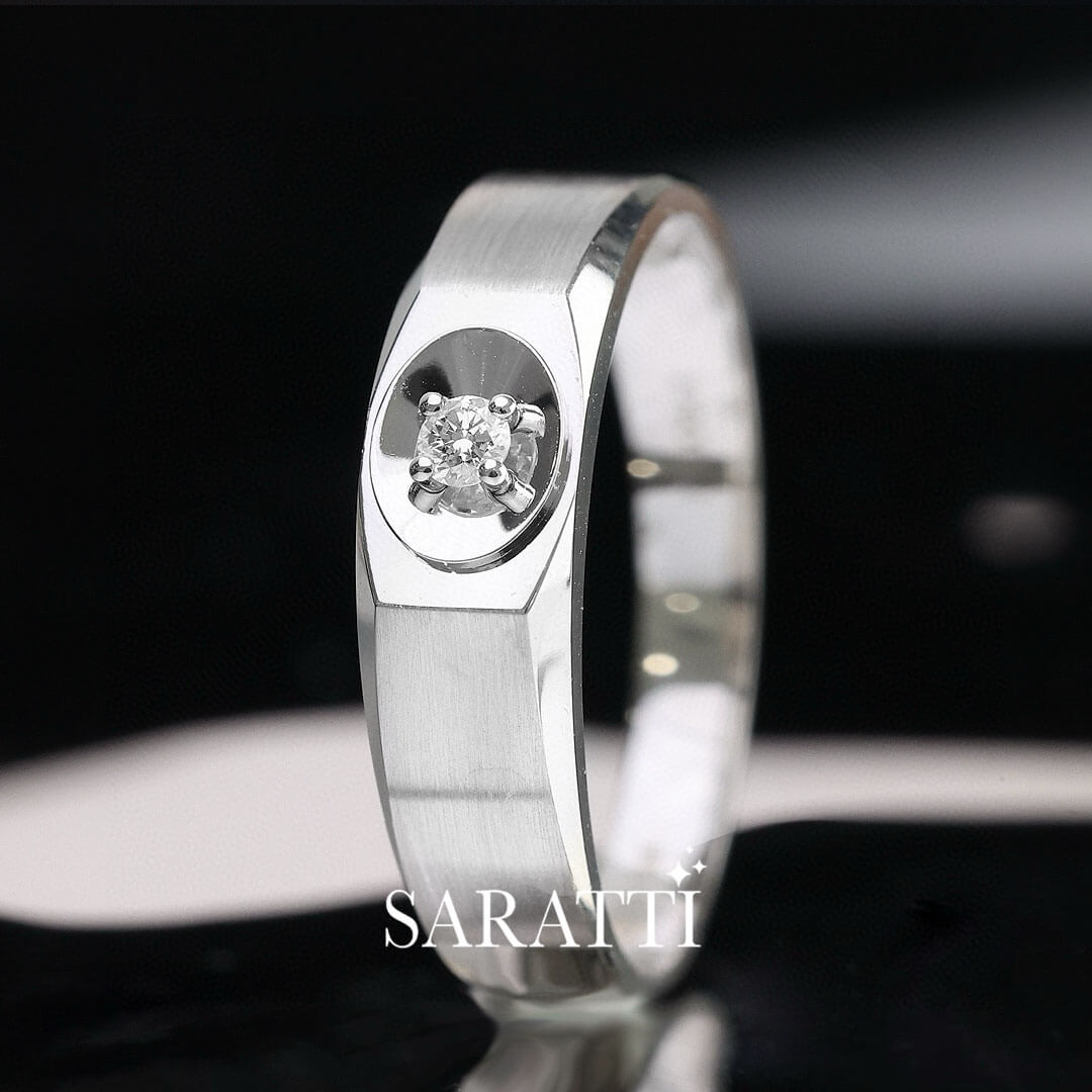 Solitaire Diamond Perspective of the White Gold Prong Set Art Deco Diamond Dome Ring for Men | Saratti