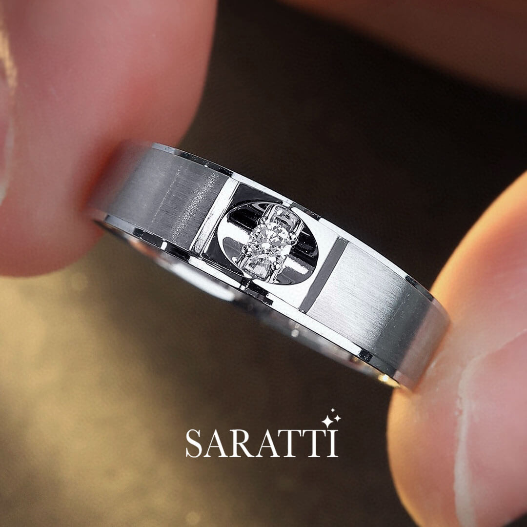 Top view of the Mandorla Diamond Solitaire Ring for Men | Saratti