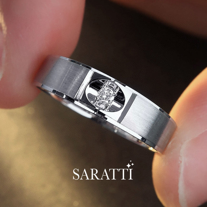 Top view of the Mandorla Diamond Solitaire Ring for Men | Saratti