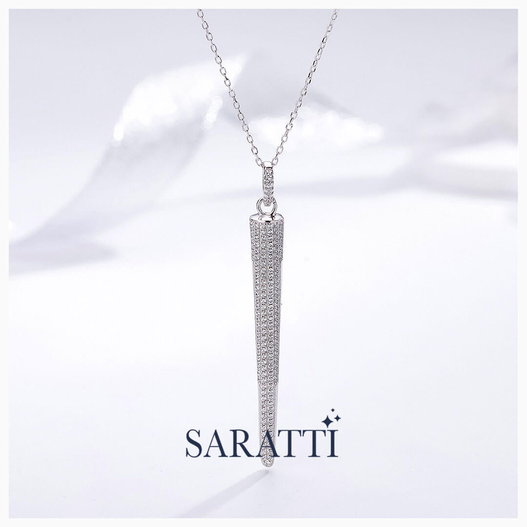 Diamond-Bedecked Silver Spire Spike Charm Pendant Necklace | Saratti