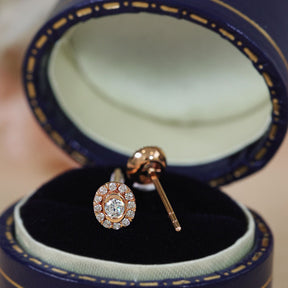 Petite Bezel Set Oval Diamond Earrings in Ring Box | Saratti | Custom High and Fine Jewelry  