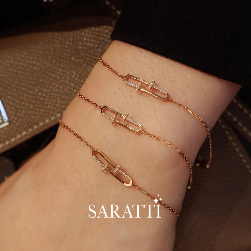 Rose Gold Clou Courbé II Diamond Bracelet for Women | Saratti