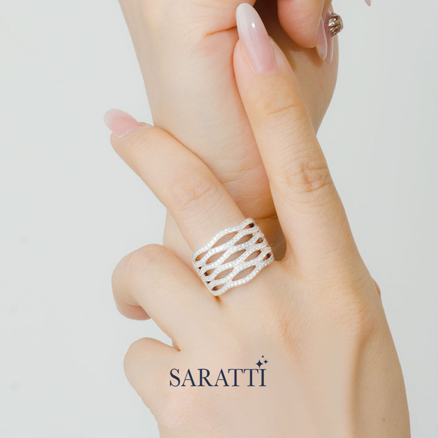 Flowing Diamond Stream White Gold Ring | Saratti