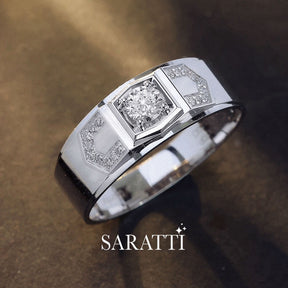 Top view of the Art Deco Escalade Diamond Ring for Men | Saratti 