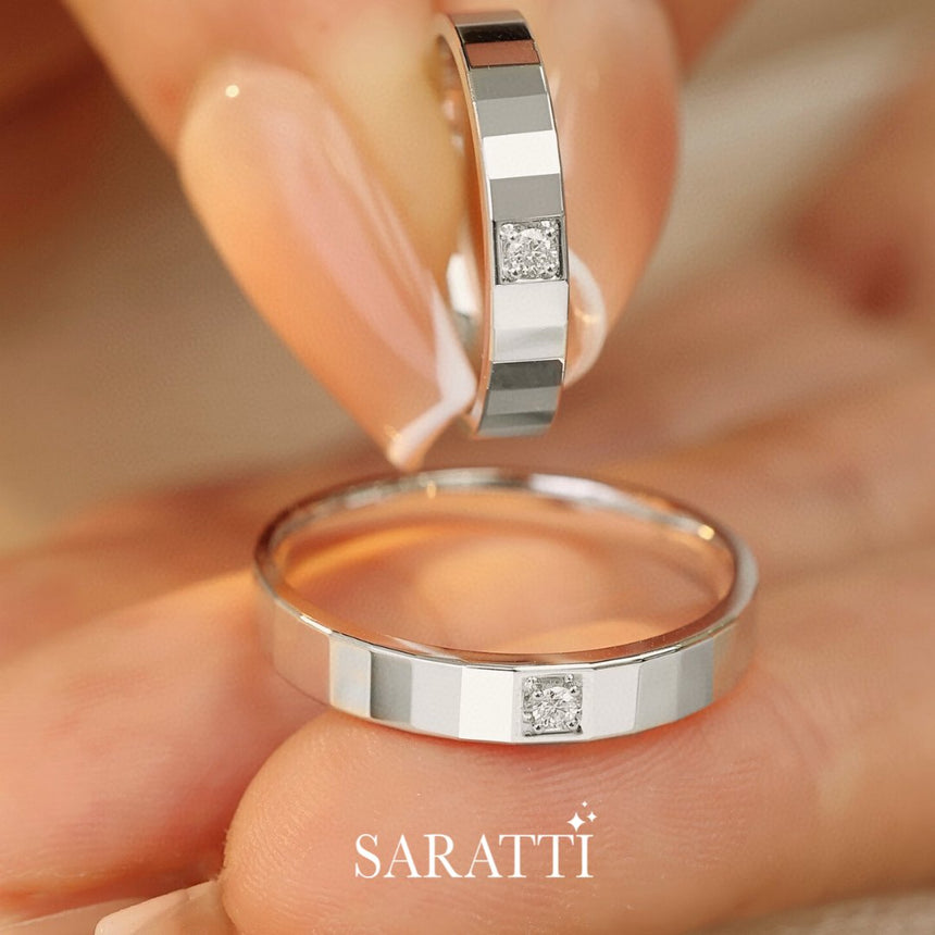 18K White Gold Wedding Rings With Natural Diamonds | Saratti
