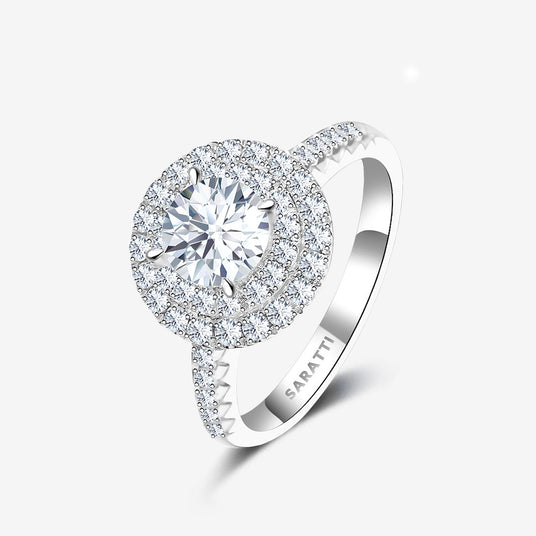Triple Halo Diamond Engagement Ring in White Gold | Saratti Jewelry