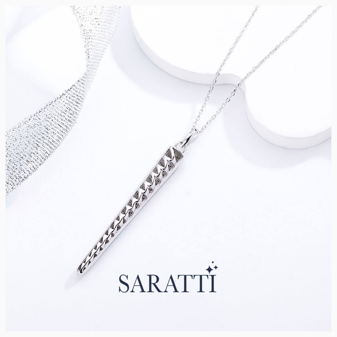 Side View Perspective The Silver Spire Spike Charm Pendant Necklace | Saratti