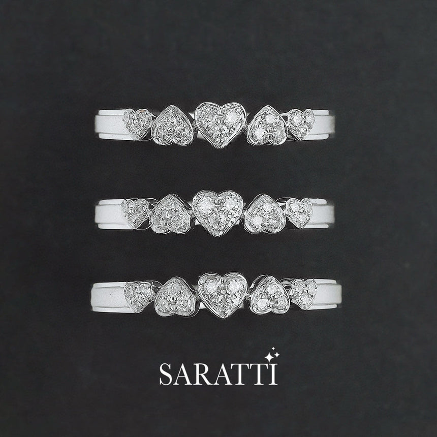 Three White Gold Five Heart Diamond Eternity Wedding Bands stacked | Saratti