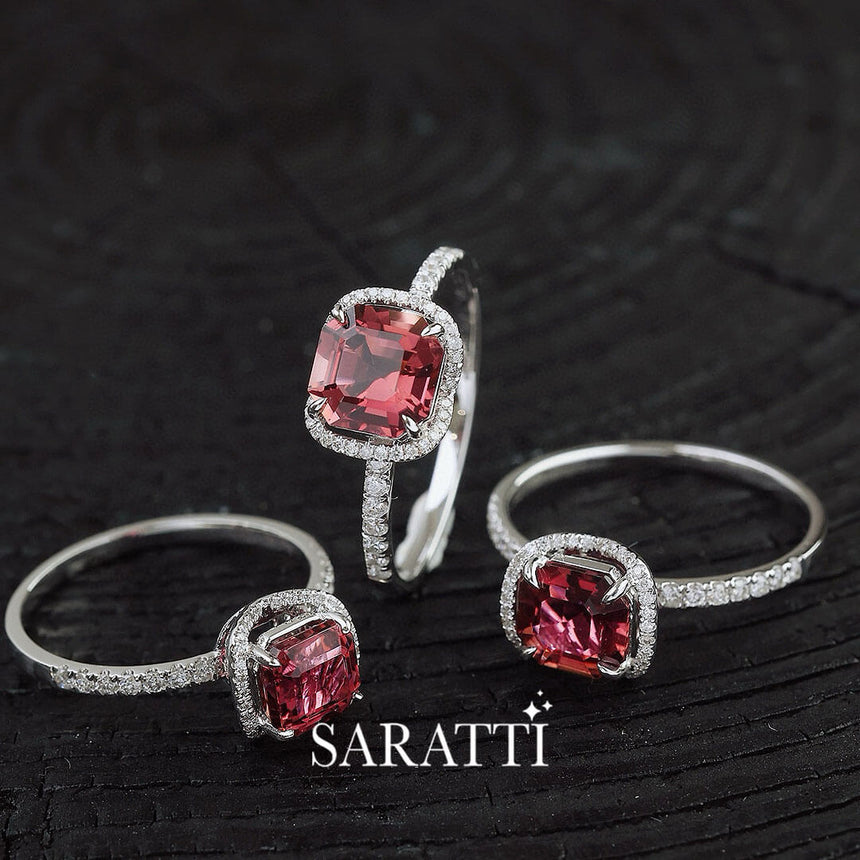 Three White Gold  Regina Rouge Red Tourmaline and Diamond Rings | Saratti Fine Jewelry