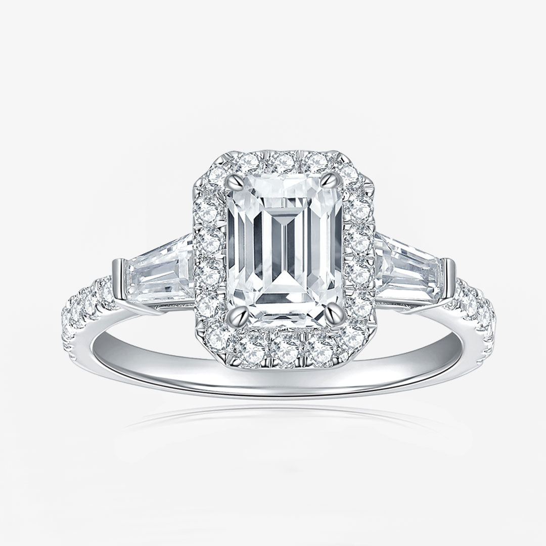Victoria – Celestial Stairway Natural Emerald-Cut Diamond Halo Ring