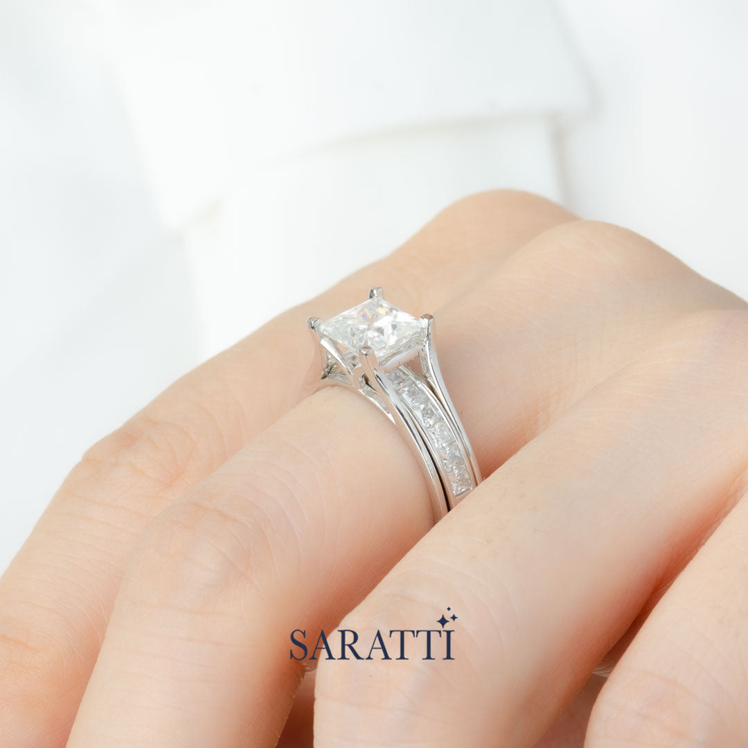 Natural Diamond Princess Cut Diamond Engagment Ring in Platinum | Saratti