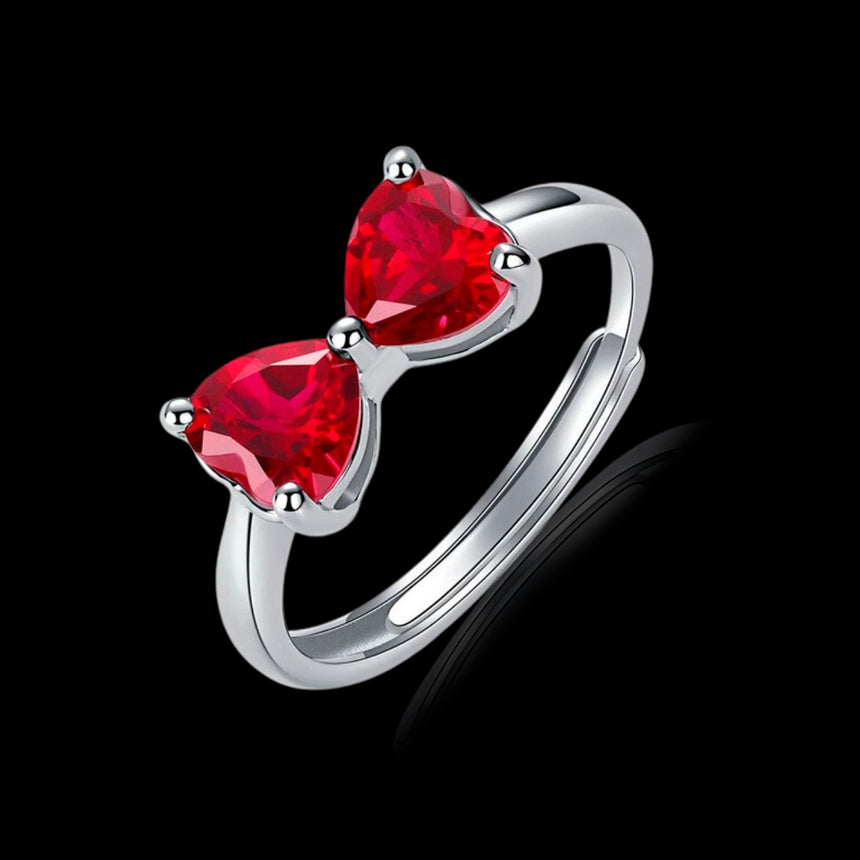 Scarlet Harmony: Double Heart Lab Grown Ruby Silver Ring