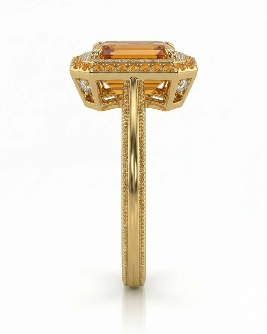Double halo Imperial Topaz setting only ring in yellow gold - SARATTI