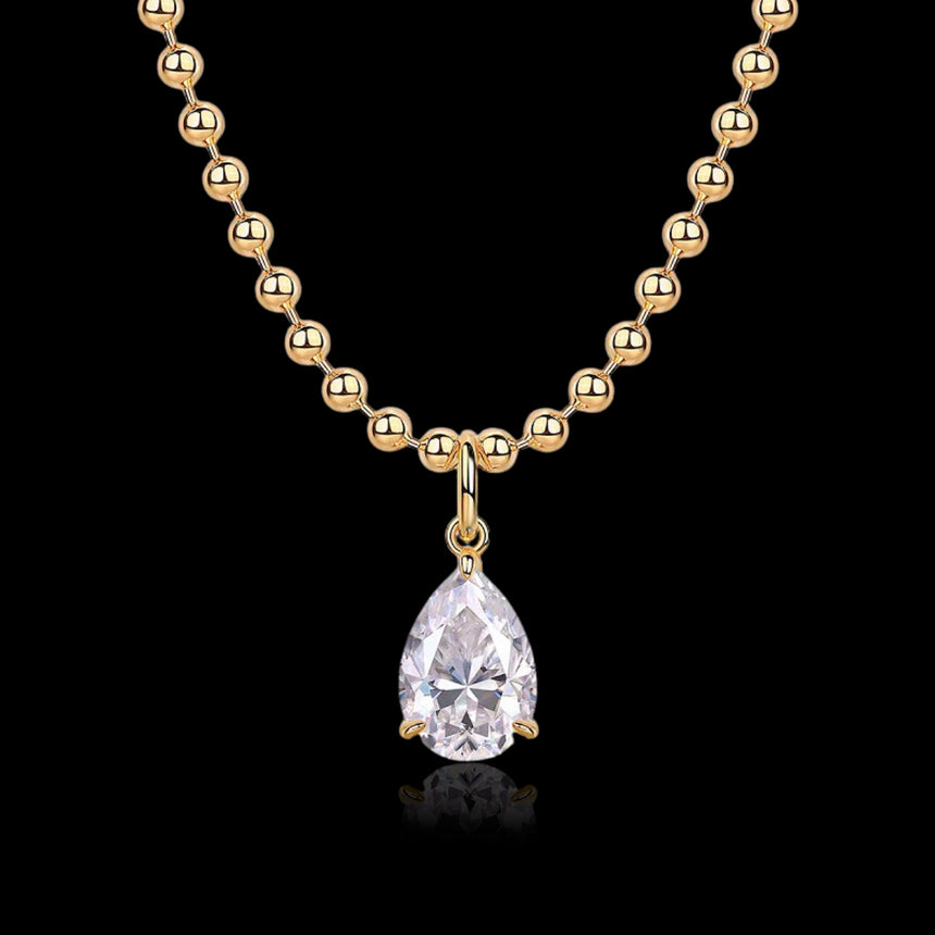 Imperial Glory : Pear-Cut Moissanite Golden Sphere Pendant
