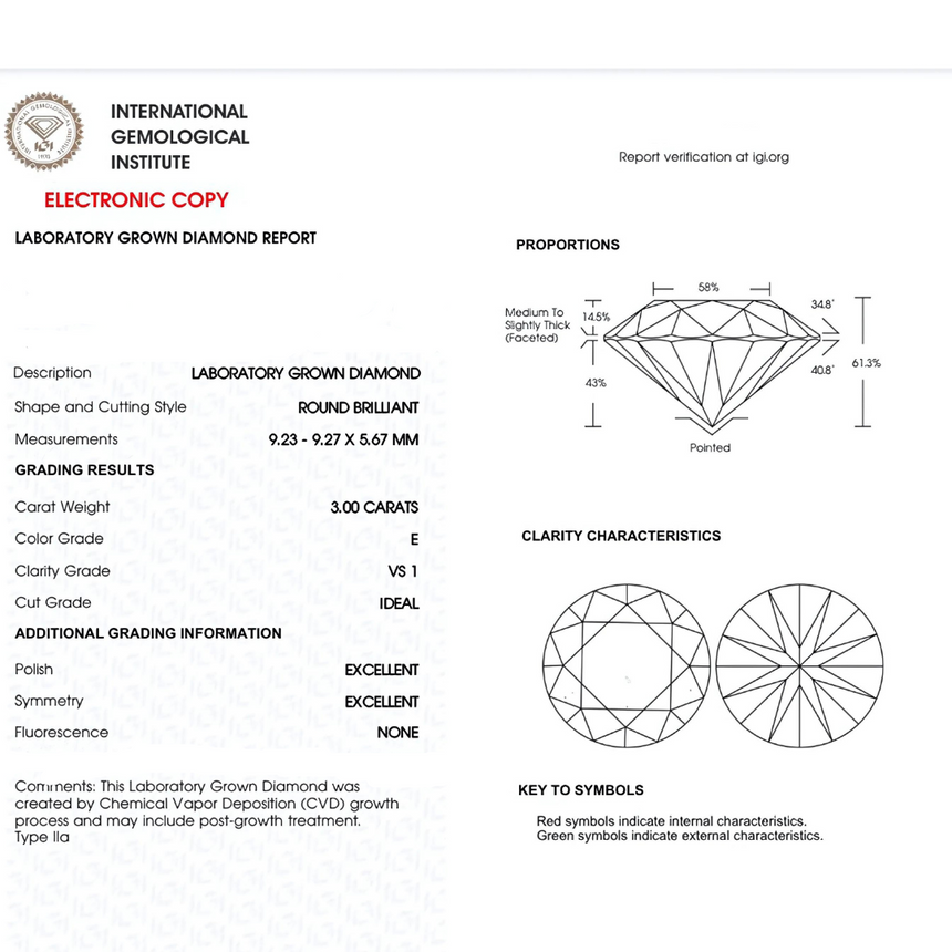 E-colored VS 1 Clarity Lab Diamond Certificate | Saratti