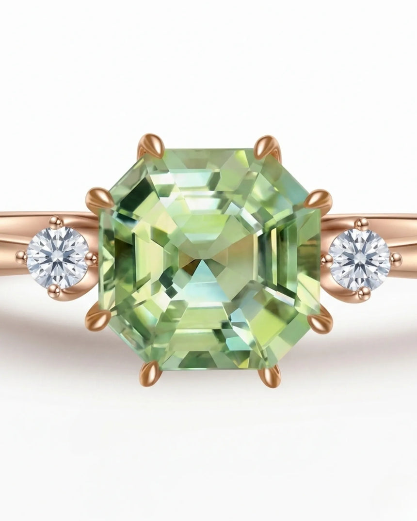 Electric Dreams three stone tourmaline ring with round diamonds in 18K rose gold | SARATTI